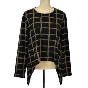 NWT Sassy Grid Pattern Asymmetrical Tunic Sweater Top Black Olive XXL